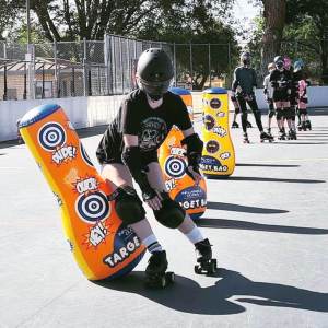 Roller Blade training around Double Sided Target Bags