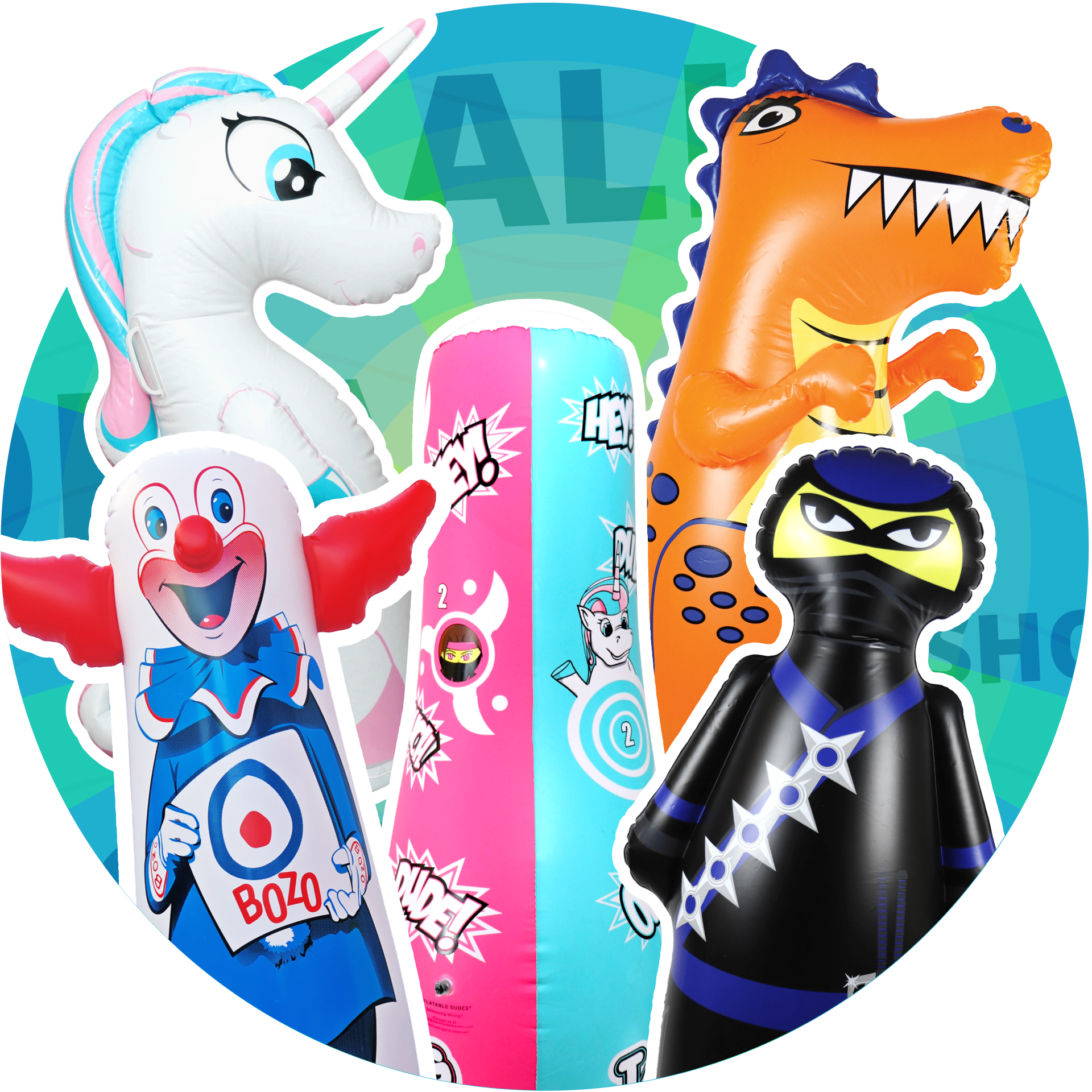 A variety of Inflatable Kids Punching Bags