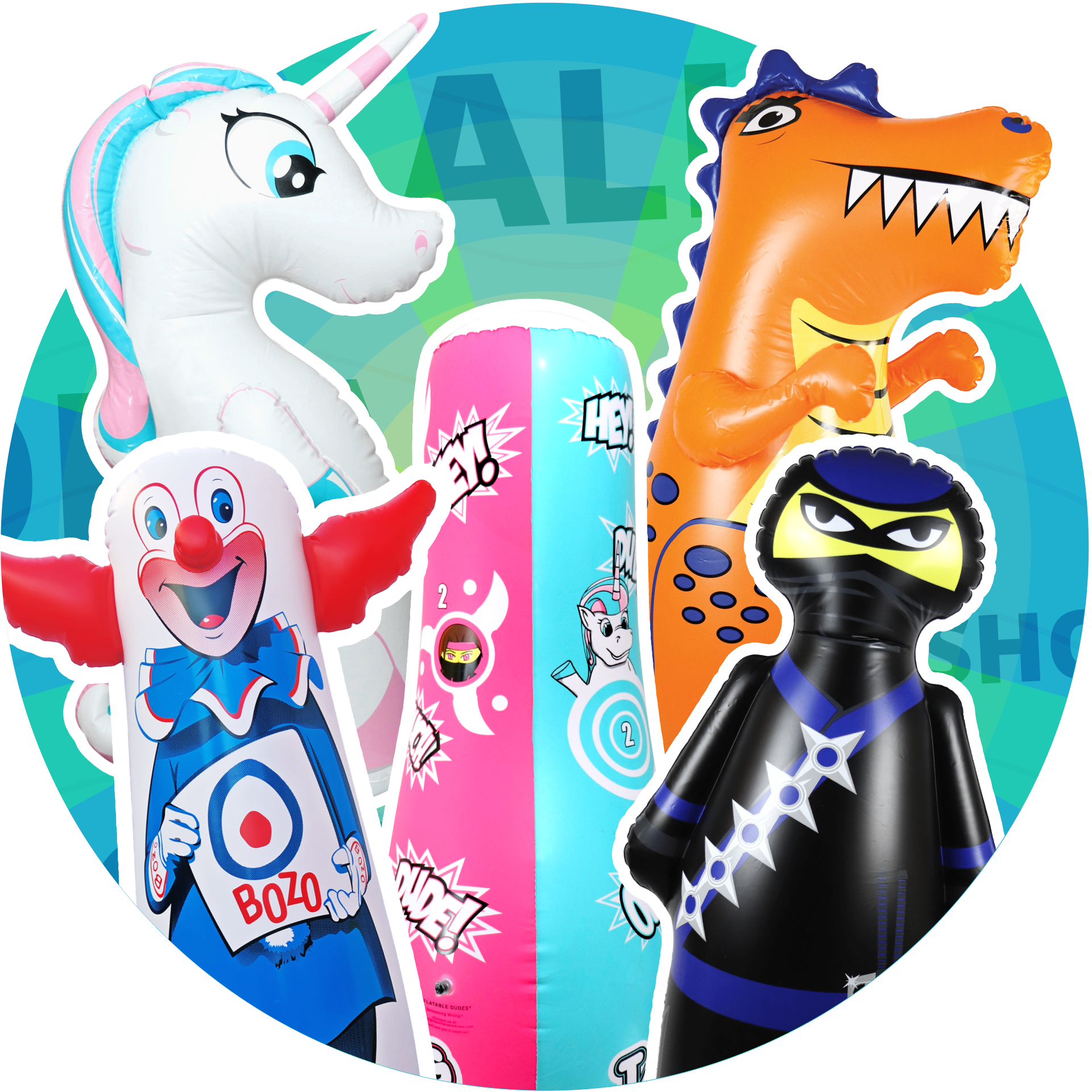 A variety of Inflatable Kids Punching Bags