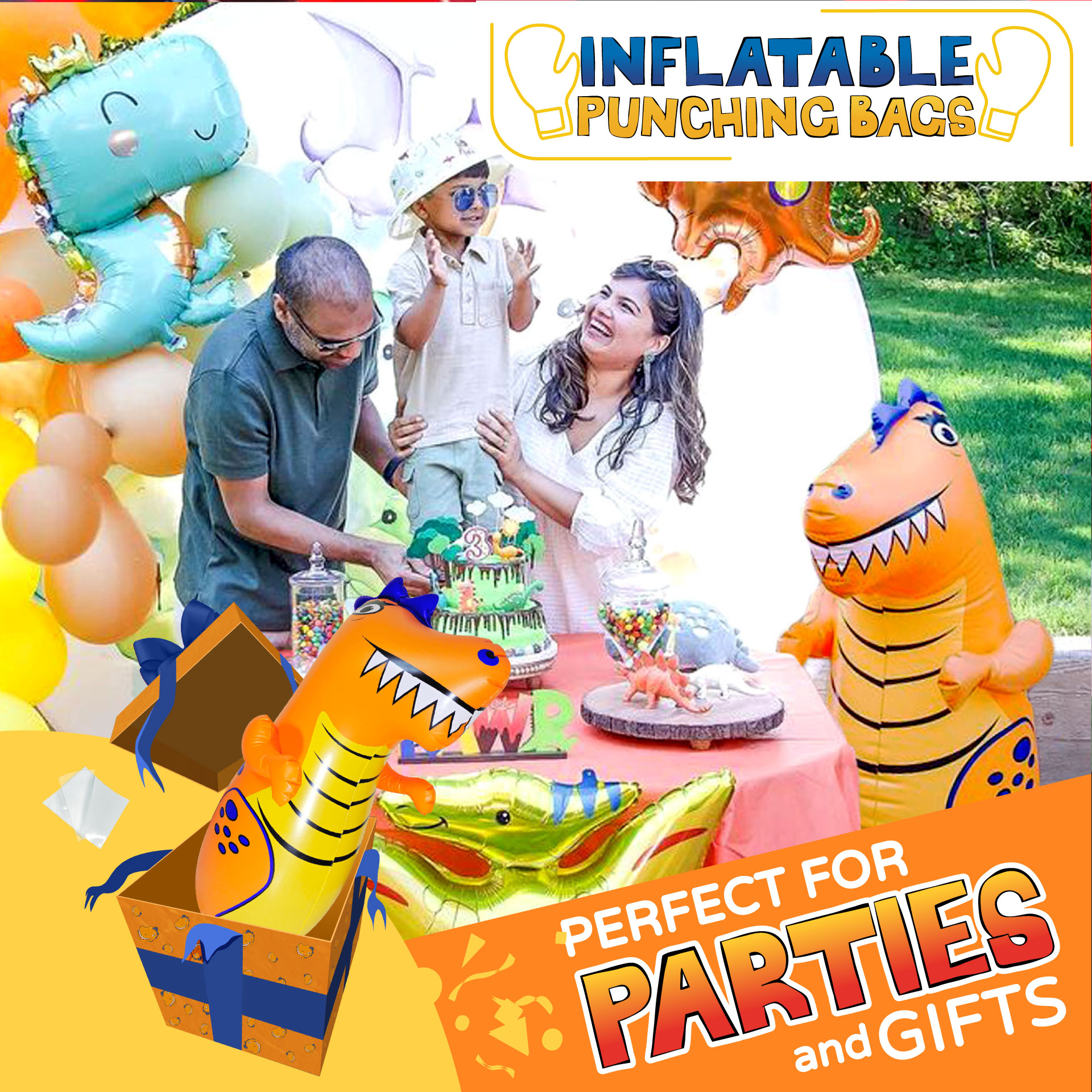 Dinosaur the T-Rex REX kids punching bag is a perfect gift and party decoration.