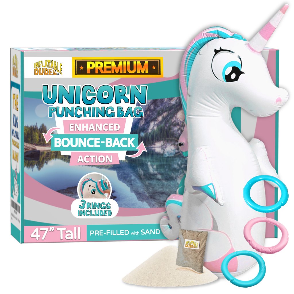 Unicorn Inflatable UNIQUE kids punching bag and ring toss.