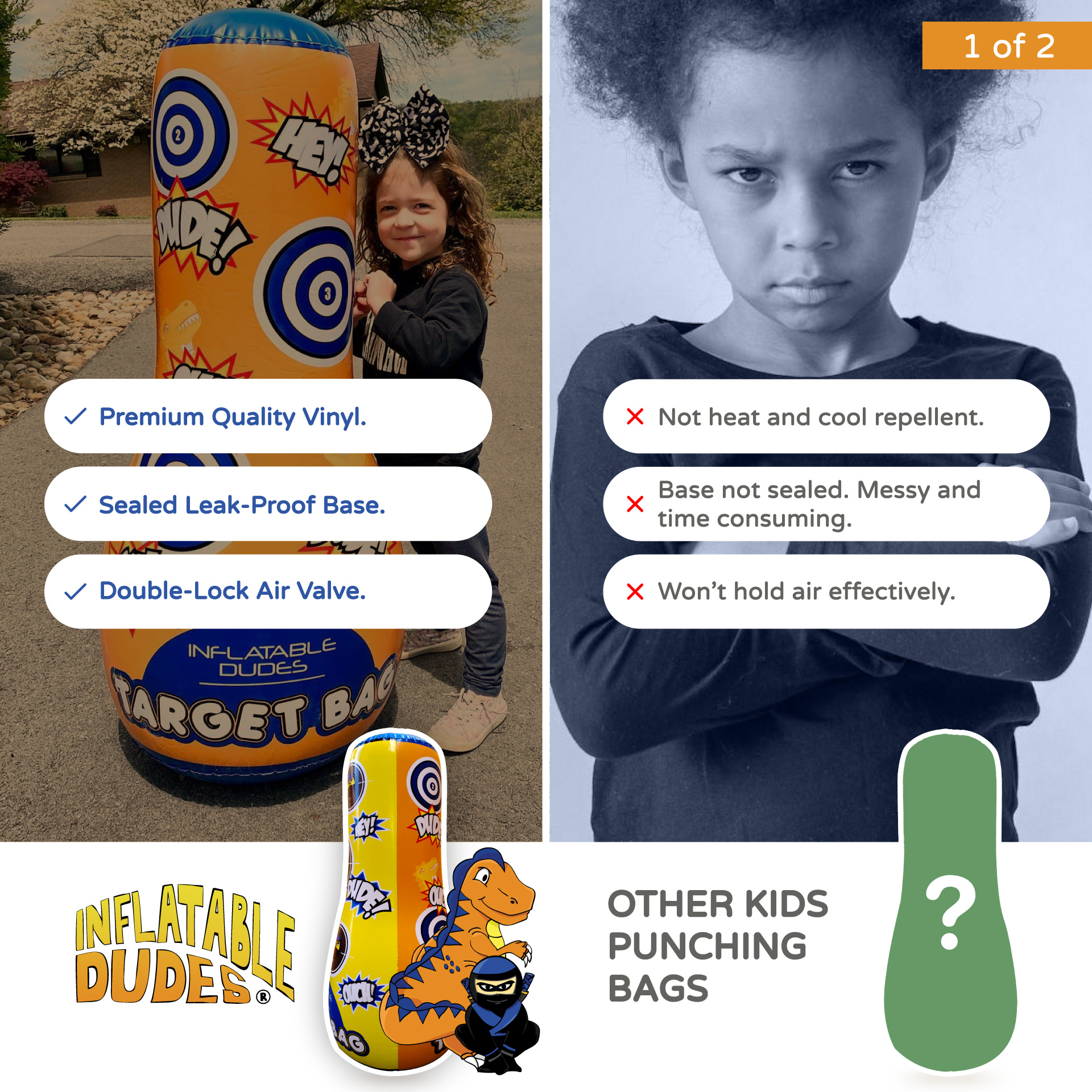 REX/NOBI kids target bag vs other kids inflatable punching bags.